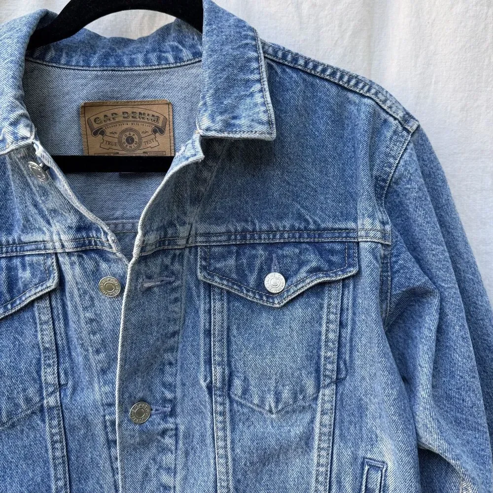 Vintage 90s Gap Kids Denim Trucker Jacket - Size Large (10-11) Medium Wash